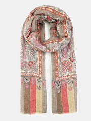 Wool Kalamkari Printed Shawl Neutral Two-Tone