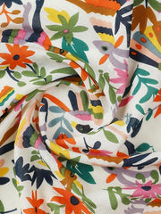 Pure Cotton Nordic Floral Saga Scarf in Pearl White
