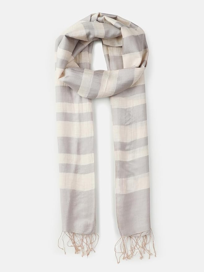Cotton Silk Scarf Lightweight Moonlight Stripe Dobby Print