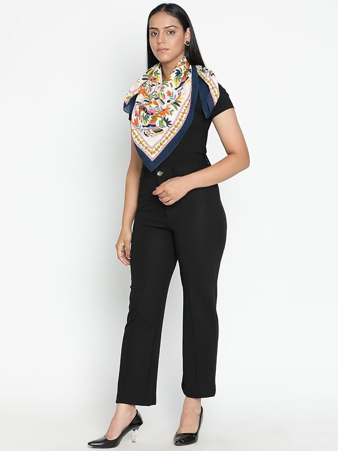 Pure Cotton Nordic Floral Saga Scarf in Pearl White
