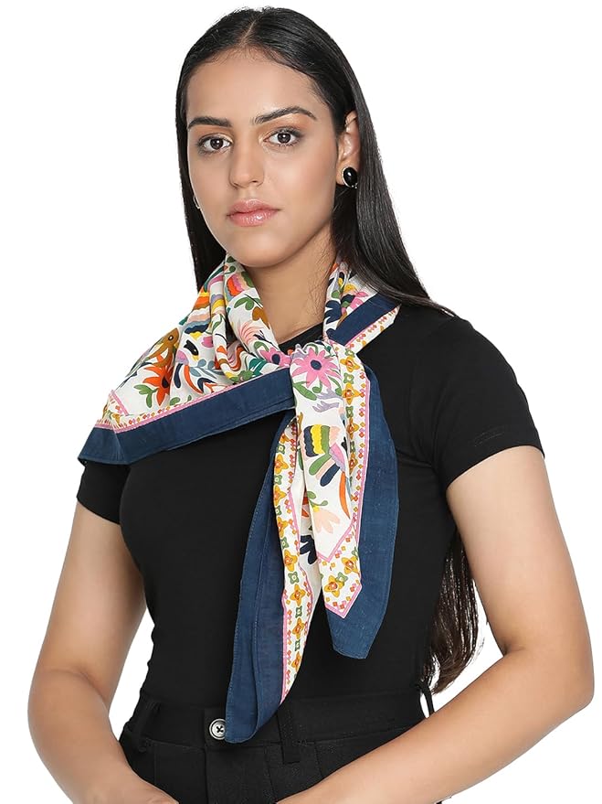 Pure Cotton Nordic Floral Saga Scarf in Pearl White