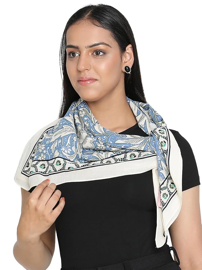 Women's Morris Blue & White Cotton Square Scarf