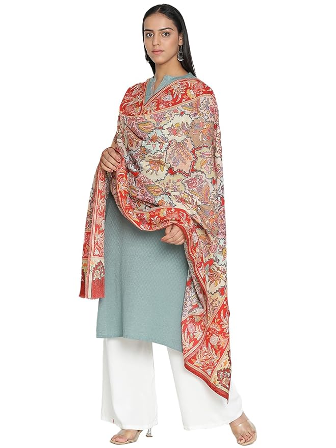 Embroidered Wool Shawl with Chinar Leaf Motifs