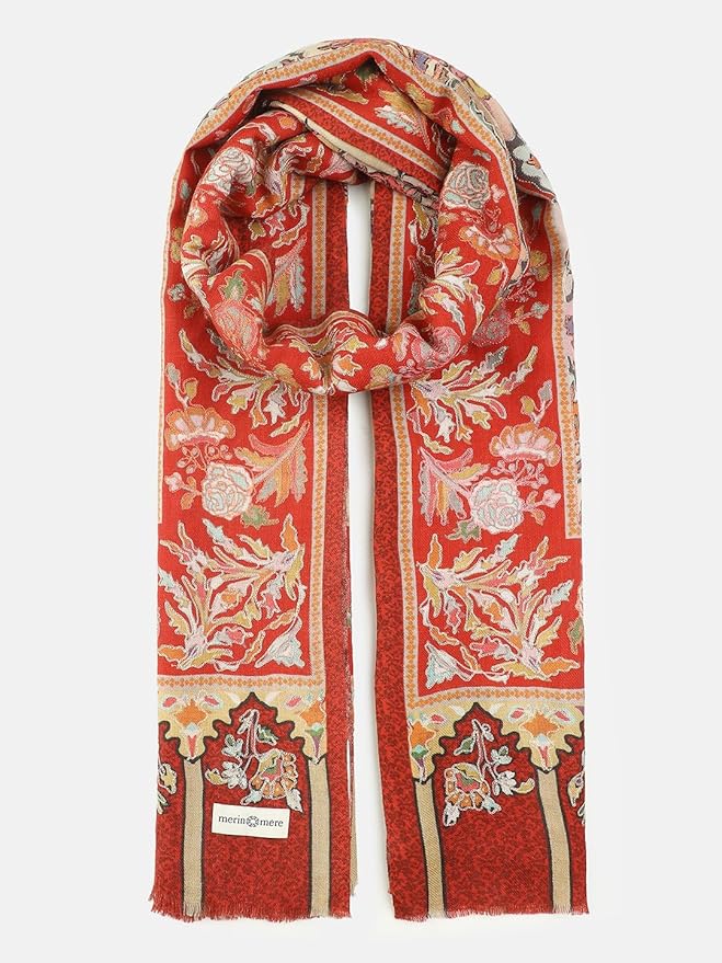 Embroidered Wool Shawl with Chinar Leaf Motifs