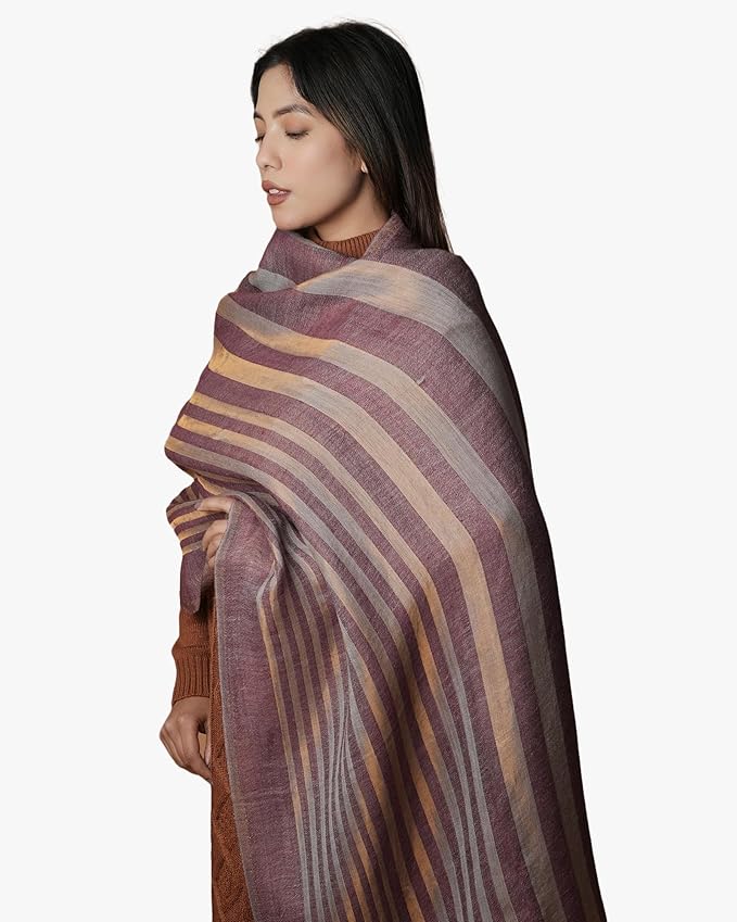 Shimmer Wool Blend Stole Bold  Striped Pattern