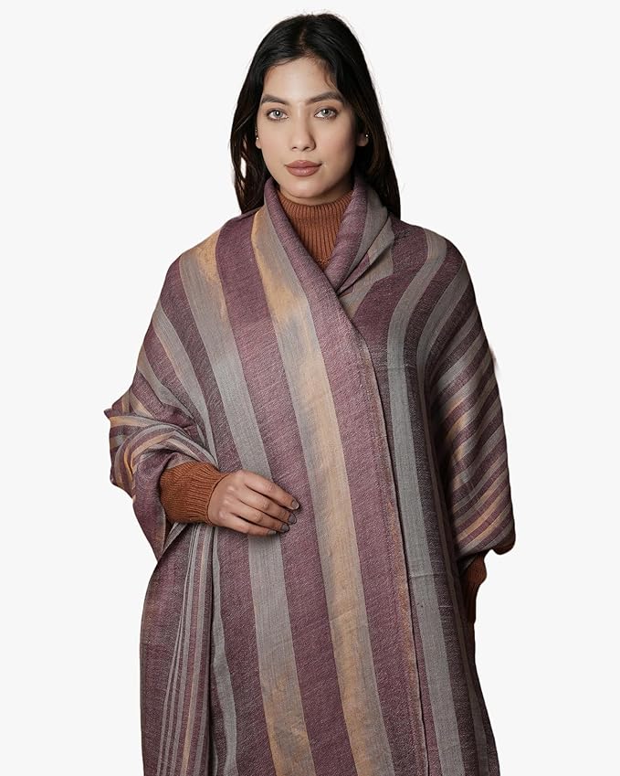 Shimmer Wool Blend Stole Bold  Striped Pattern