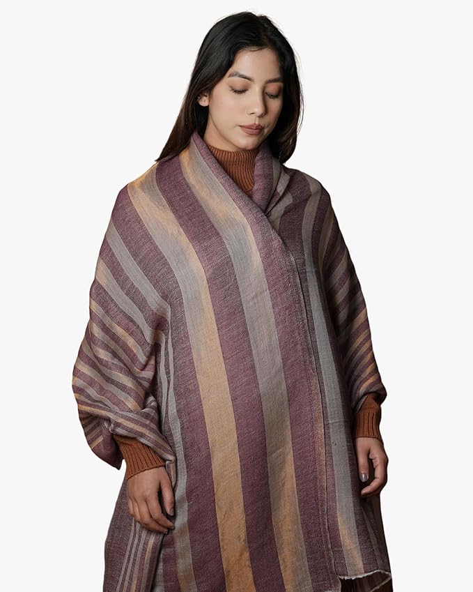 Shimmer Wool Blend Stole Bold  Striped Pattern