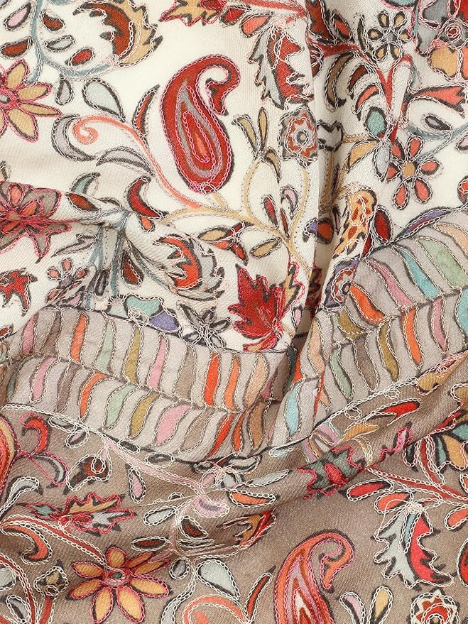 Wool Kalamkari Printed Shawl Neutral Two-Tone
