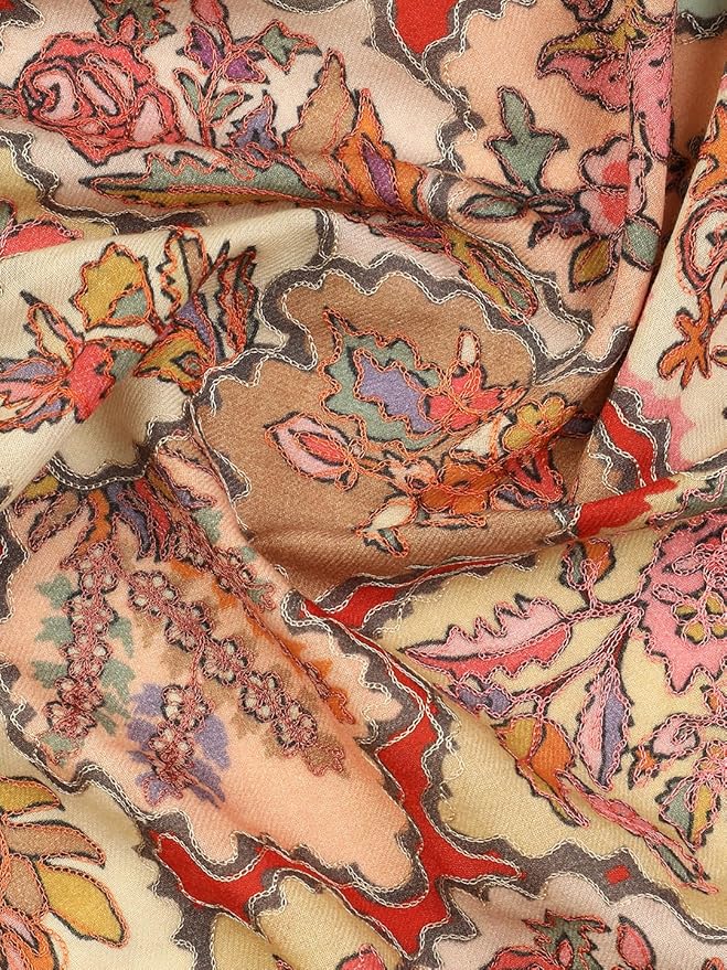 Embroidered Wool Shawl with Chinar Leaf Motifs